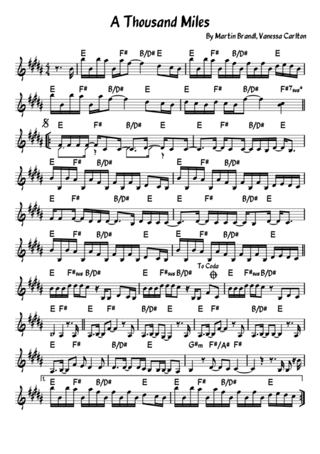 Thousand Miles Vanessa Carlton Lead Sheet Sheet Music