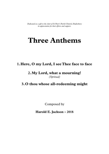 Three Anthems For St Peters Church Choir Shaftesbury Sheet Music