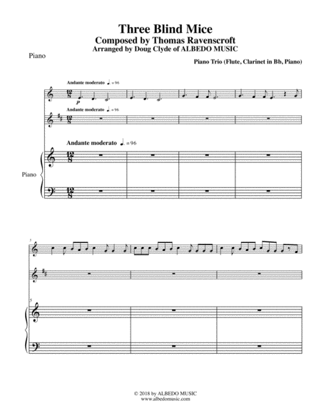 Three Blind Mice For Flute Clarinet Piano Sheet Music