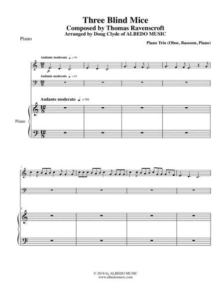 Three Blind Mice For Oboe Bassoon Piano Sheet Music