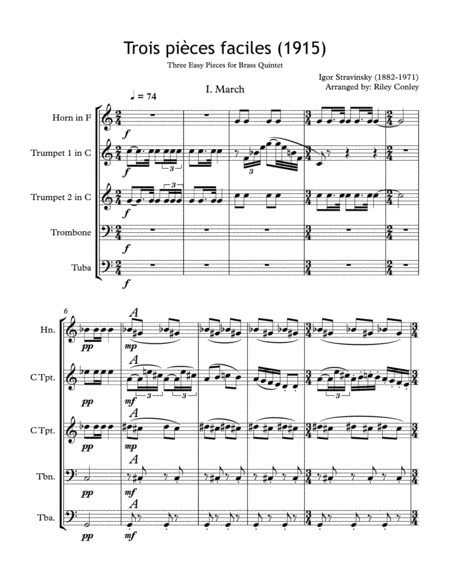 Free Sheet Music Three Easy Pieces For Brass Quintet Arr Conley