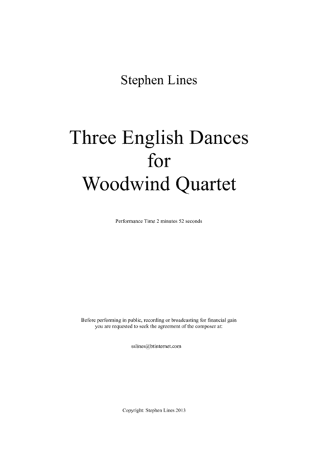 Three English Country Dances For Woodwind Quartet Sheet Music