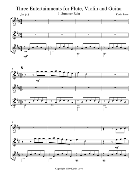 Three Entertainments Flute Violin And Guitar Summer Rain Summer Rain Sheet Music