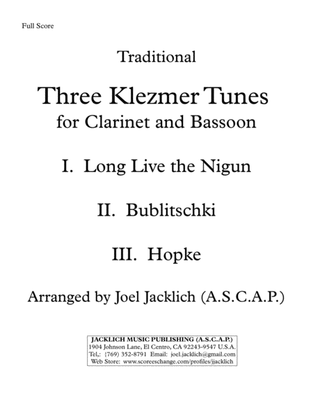 Three Klezmer Tunes For Clarinet And Bassoon Sheet Music