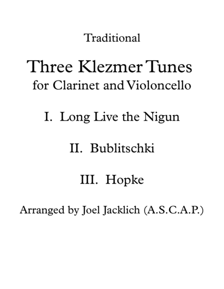 Three Klezmer Tunes For Clarinet And Cello Sheet Music