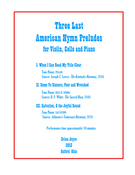 Three Last American Hymn Preludes For Violin Cello And Piano Sheet Music