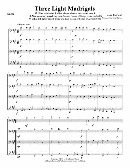 Three Light Madrigals For Trombone Or Low Brass Quartet Sheet Music