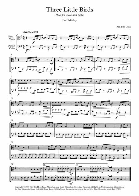 Free Sheet Music Three Little Birds Duet For Viola And Cello