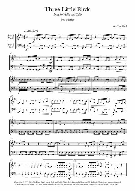 Three Little Birds Duet For Violin And Cello Sheet Music