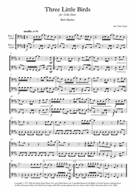 Free Sheet Music Three Little Birds For Cello Duet