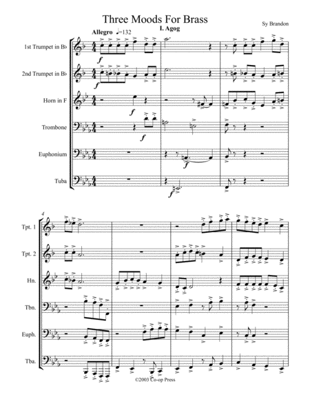 Free Sheet Music Three Moods For Brass Sextet