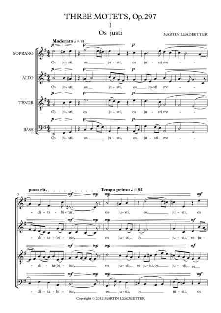 Free Sheet Music Three Motets Op 297 1 Os Justi 2 O Vos Omnes 3 Cantate Domino