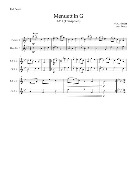 Free Sheet Music Three Mozart Minuets For Flute Duet Kv1 Kv2