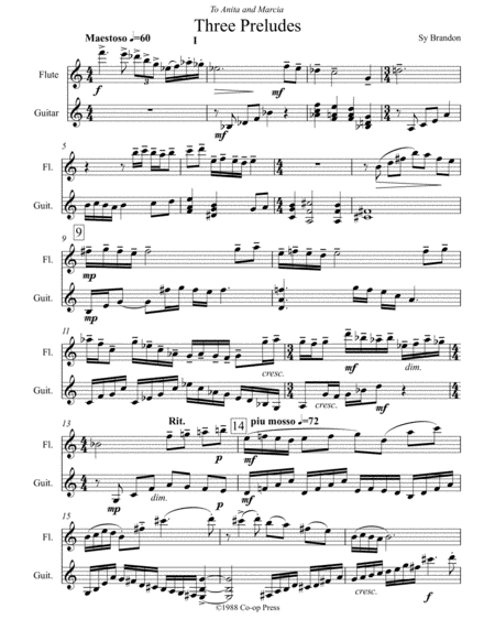 Three Preludes For Flute And Guitar Sheet Music