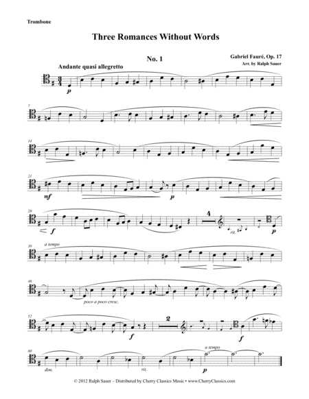 Three Romances Without Words Opus 17 For Trombone And Piano Sheet Music