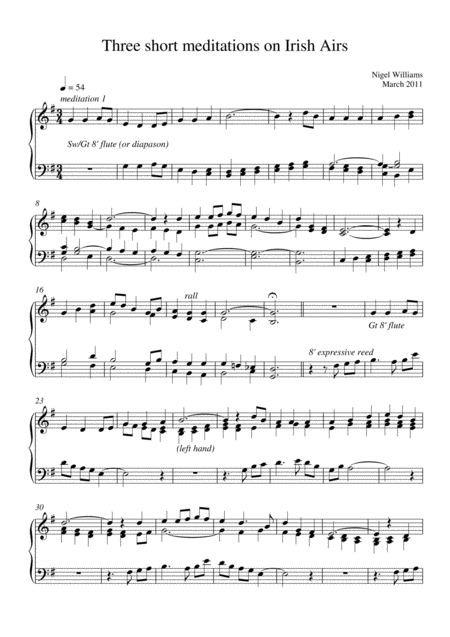 Three Short Meditations On Irish Airs For Organ Sheet Music