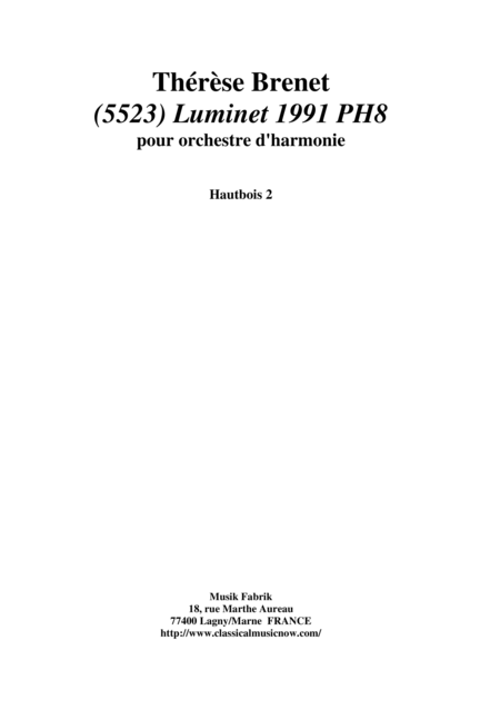 Thrse Brenet 5523 Luminet 1991 Ph8 For Concert Band Oboe 2 Sheet Music