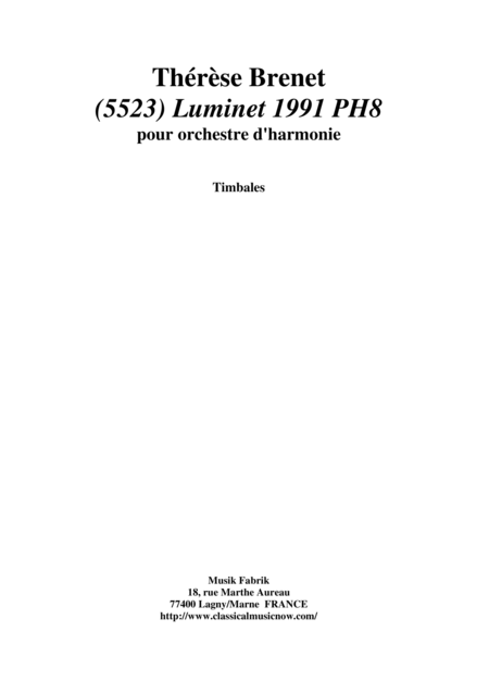 Free Sheet Music Thrse Brenet 5523 Luminet 1991 Ph8 For Concert Band Timpani Part