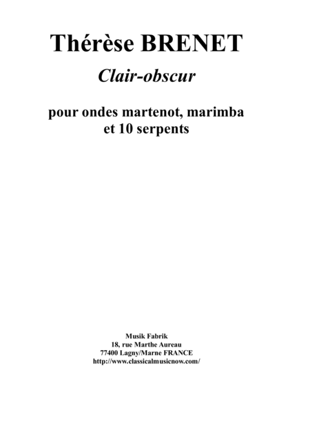 Thrse Brenet Clair Obscur For Ondes Martenot Marimba And Ten Serpents Sheet Music