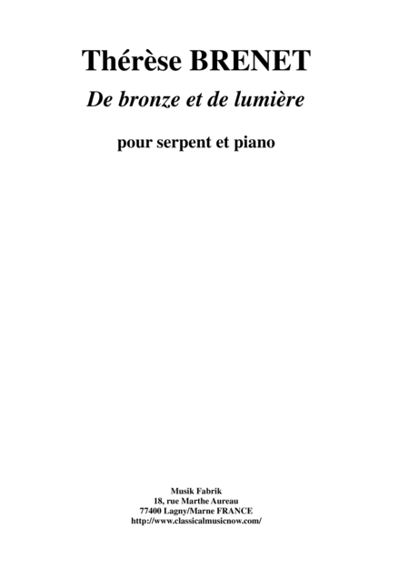 Free Sheet Music Thrse Brenet De Bronze Et De Lumire