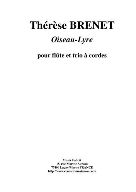 Free Sheet Music Thrse Brenet Oiseau Lyre For Flute Violin Viola And Violoncello