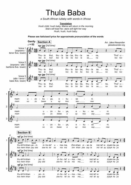 Thula Baba A Cappella Choir In 3 Parts Sheet Music