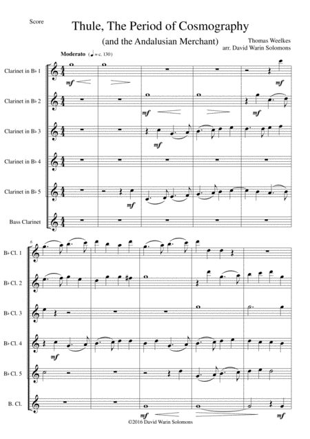 Thule The Period Of Cosmography And The Andalusian Merchant For Clarinet Sextet 5 B Flats And 1 Bass Or Clarinet Choir Sheet Music