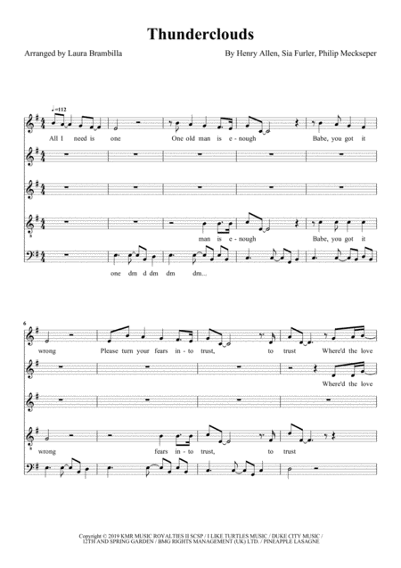 Free Sheet Music Thunderclouds For A Cappella Choir