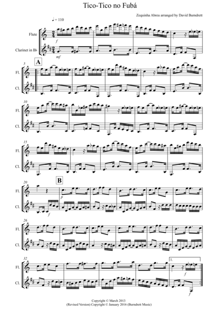 Free Sheet Music Tico Tico For Flute And Clarinet Duet