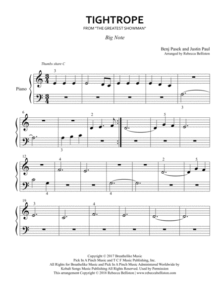 Tightrope Big Note Sheet Music