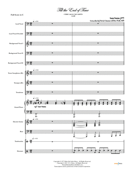 Till The End Of Time Chicago Full Score Set Of Parts Sheet Music