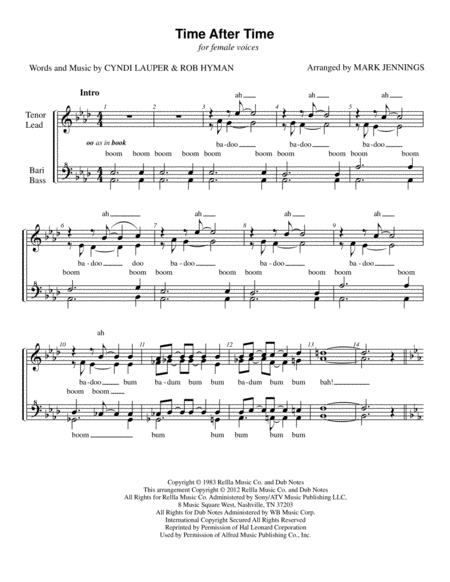 Time After Time Female Barbershop Quartet Ssaa Sheet Music