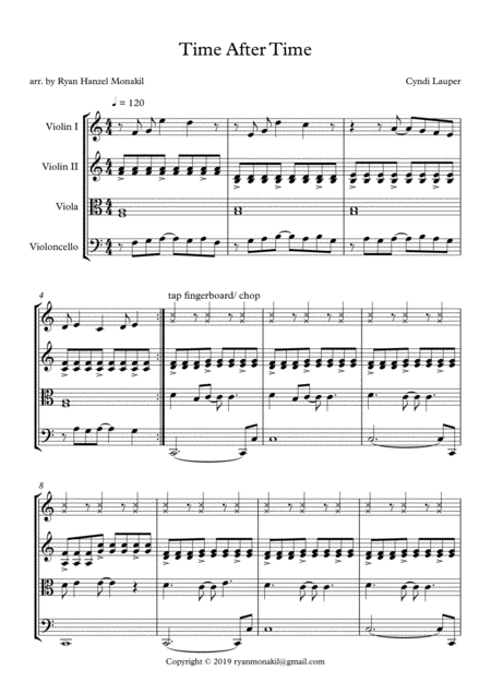 Time After Time String Quartet Sheet Music