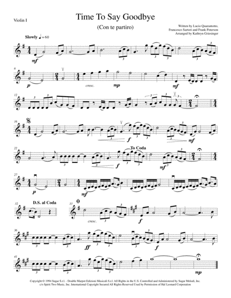 Free Sheet Music Time To Say Goodbye Con Te Partiro String Quartet