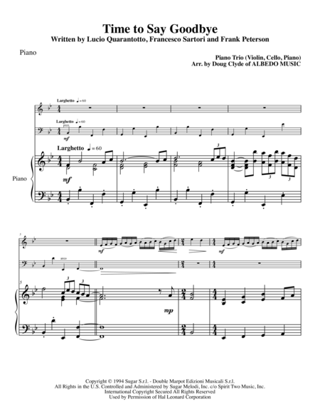Free Sheet Music Time To Say Goodbye For Piano Trio