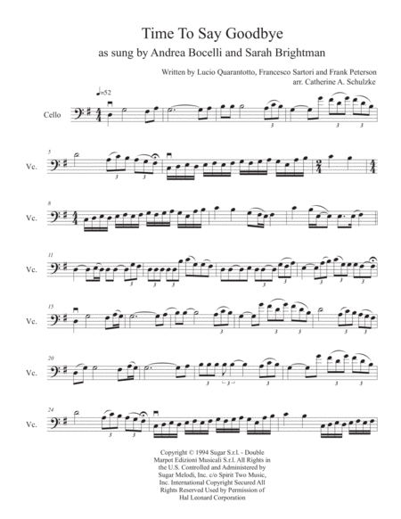 Time To Say Goodbye Solo Cello Sheet Music