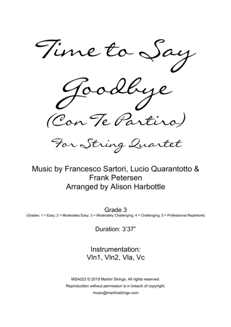 Time To Say Goodbye String Quartet Sheet Music