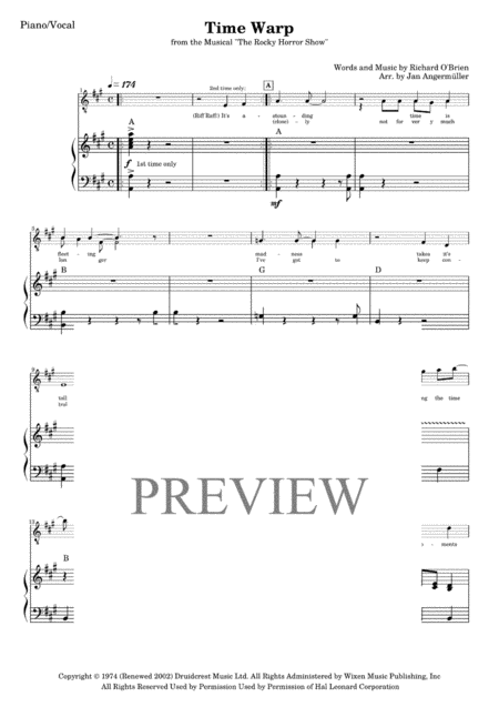 Time Warp Piano Vocal Chords Transcription Of Original Rocky Horror Picture Show Recording Sheet Music