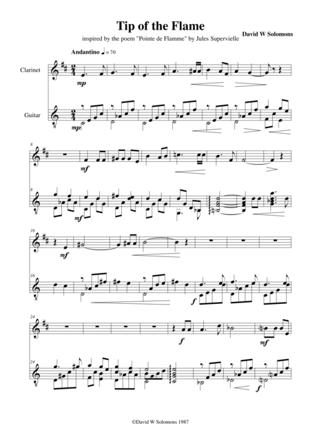 Free Sheet Music Tip Of The Flame For Clarinet And Guitar