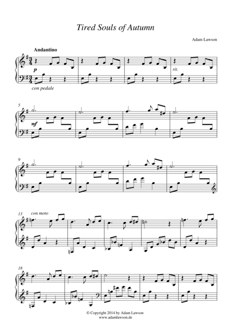 Free Sheet Music Tired Souls Of Autumn