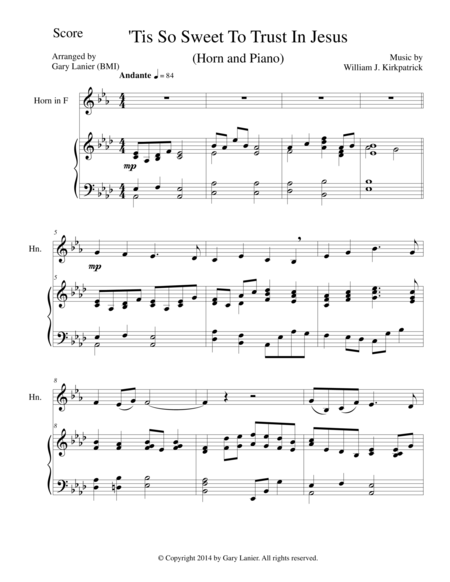 Free Sheet Music Tis So Sweet To Trust In Jesus Horn Piano And Horn Part