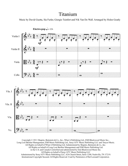Free Sheet Music Titanium By David Guetta Arranged For String Quartet