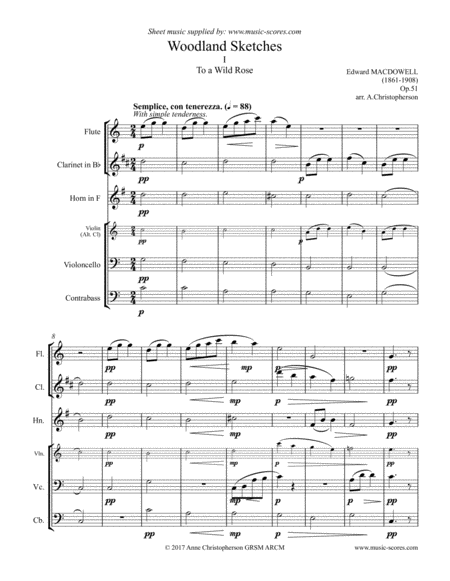 To A Wild Rose Flute Clarinet French Horn Violin Cello And Contrabass Sheet Music