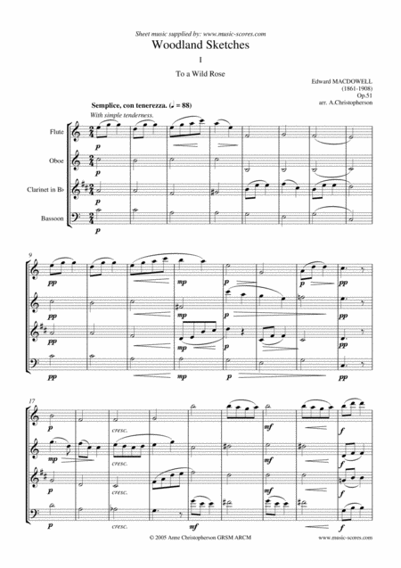 To A Wild Rose Wind Quartet Sheet Music