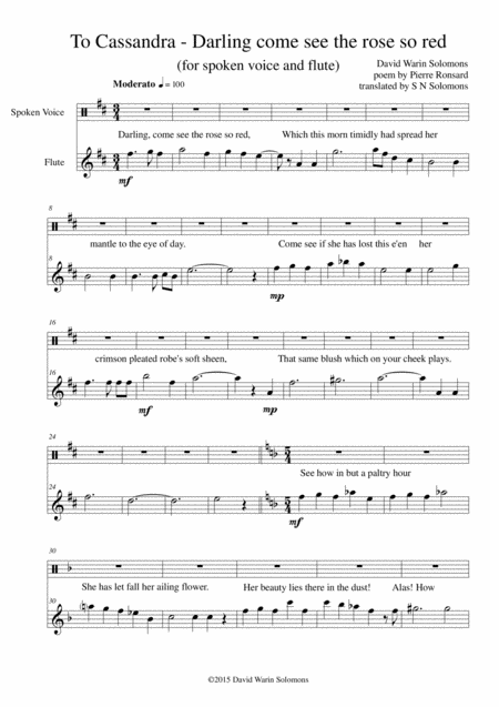 To Cassandra For Flute And Spoken Voice English Version Sheet Music