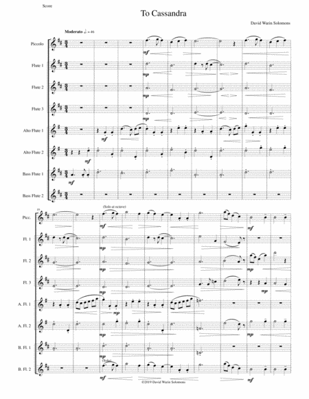 To Cassandra For Flute Octet Or Flute Choir Sheet Music