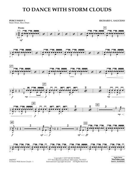 Free Sheet Music To Dance With Storm Clouds Percussion 1