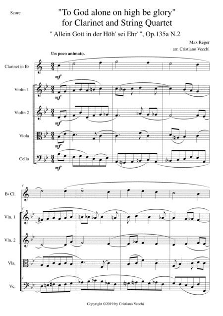 To God Alone On High Be Glory For Clarinet And String Quartet Sheet Music