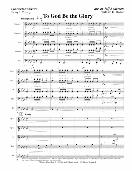 Free Sheet Music To God Be The Glory For Brass Quintet