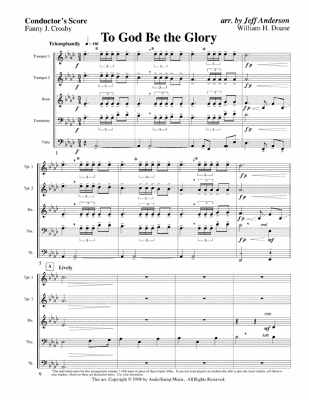 To God Be The Glory For Brass Quintet Sheet Music